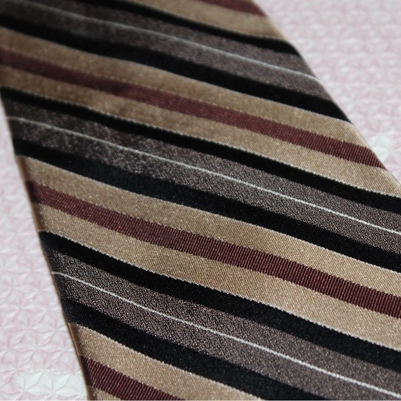 Men’s Covington Silk Tie Brown Striped Dress Shirt Tie - Picture 2 of 4